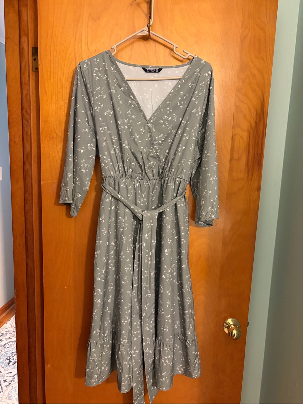 BloomChic Sage Green Floral Wrap Midi Dress